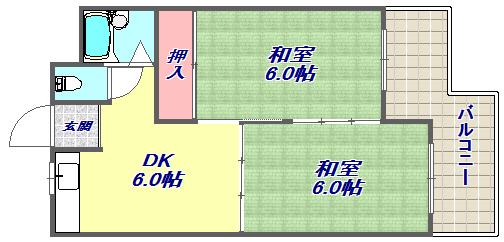 ルミエール大石(2DK/2階)の間取り写真