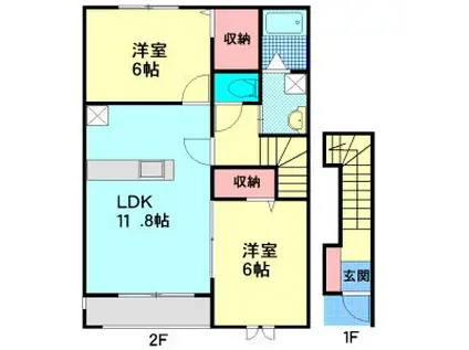 アルカディノーチェIII(2LDK/2階)の間取り写真