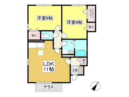 フルール A(2LDK/1階)の間取り写真