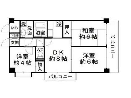 日宝アドニス塩屋(3LDK/4階)の間取り写真