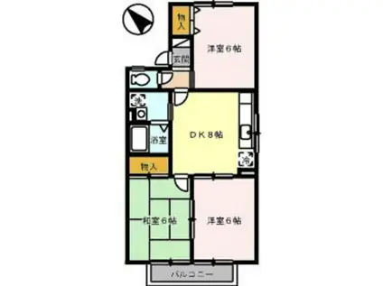 ディアコート八幡(3DK/1階)の間取り写真