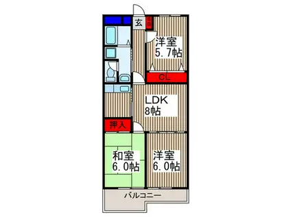ボナール入ヶ丘(3LDK/1階)の間取り写真