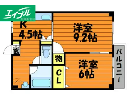 ガーディニアシティ稲荷町(2K/4階)の間取り写真