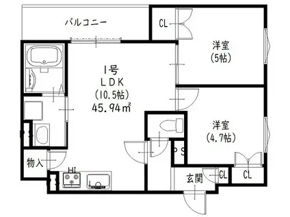 クリエオーレ田辺(2LDK/3階)の間取り写真