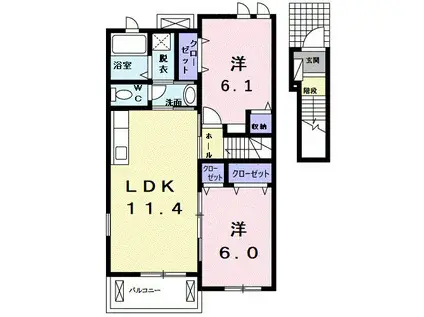 ローズマリ- III(2LDK/2階)の間取り写真