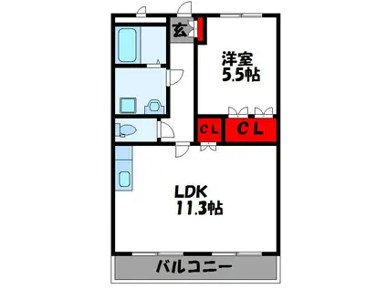 シエスタ赤間(1LDK/1階)の間取り写真