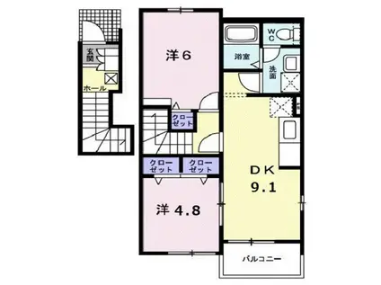 アップロード B棟(2DK/2階)の間取り写真