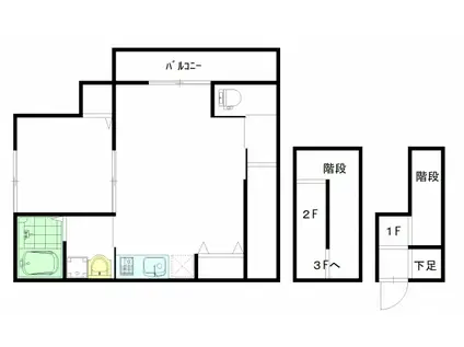 レユシール温品(1LDK/3階)の間取り写真