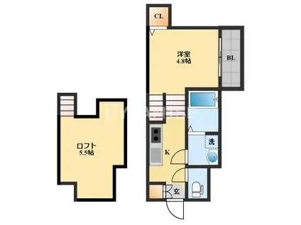 MODERN PALAZZO ISAHAYA HATTEN(1SK/1階)の間取り写真