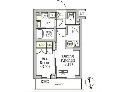 アークマーク南品川(1DK/1階)の間取り写真