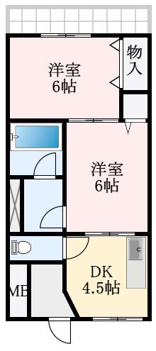 サンハイム(2DK/2階)の間取り写真