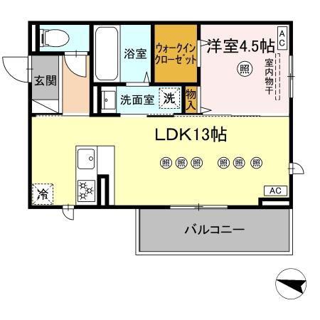 TORISIA飛田(1LDK/2階)の間取り写真