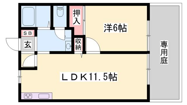サンライフ森の西B棟(1LDK/1階)の間取り写真