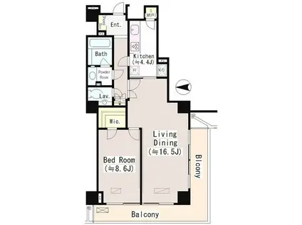 恵比寿ガーデンテラス弐番館(1LDK/8階)の間取り写真