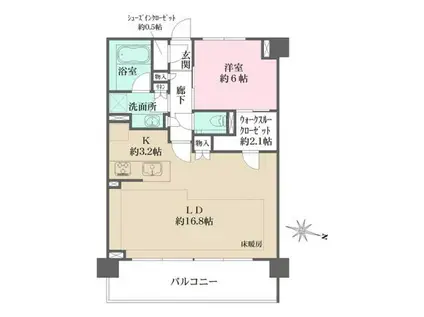 ザ・パークハウス横浜港南台(1LDK/5階)の間取り写真