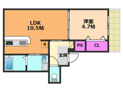パロス茨木ノーステラス(1LDK/2階)の間取り写真
