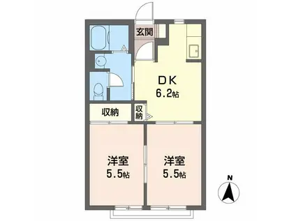 ヴィラージュゆきC(2DK/1階)の間取り写真