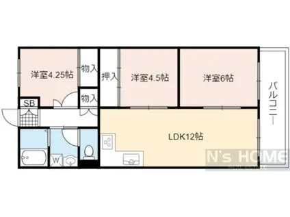 すみれ橋第1コーポ二号棟(3LDK/11階)の間取り写真