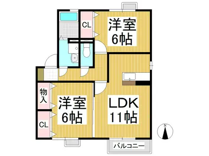 セジュールアシストA(2LDK/1階)の間取り写真