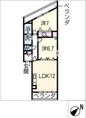 グランドステイ須ヶ口(2LDK/2階)の間取り写真