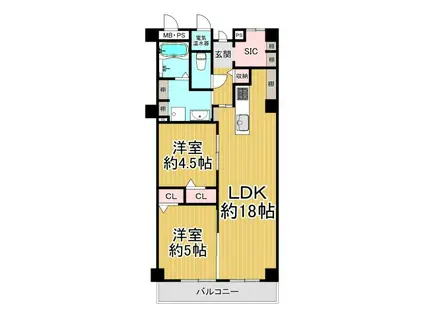 夙川松風公園アーバンライフ(2LDK/4階)の間取り写真