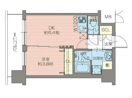 エスタート御幣島(1DK/4階)の間取り写真
