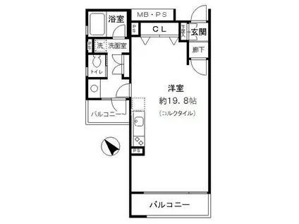 COLLINE白銀(ワンルーム/2階)の間取り写真