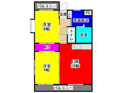 グラスコート(2LDK/4階)の間取り写真