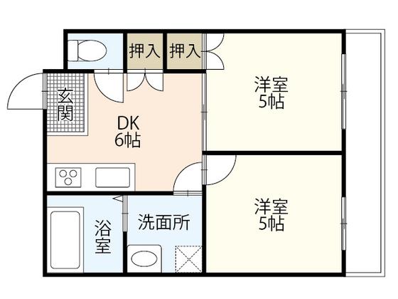 ラックビル舟入幸町(2DK/6階)の間取り写真