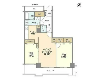 トルナーレ日本橋浜町(2LDK/42階)の間取り写真