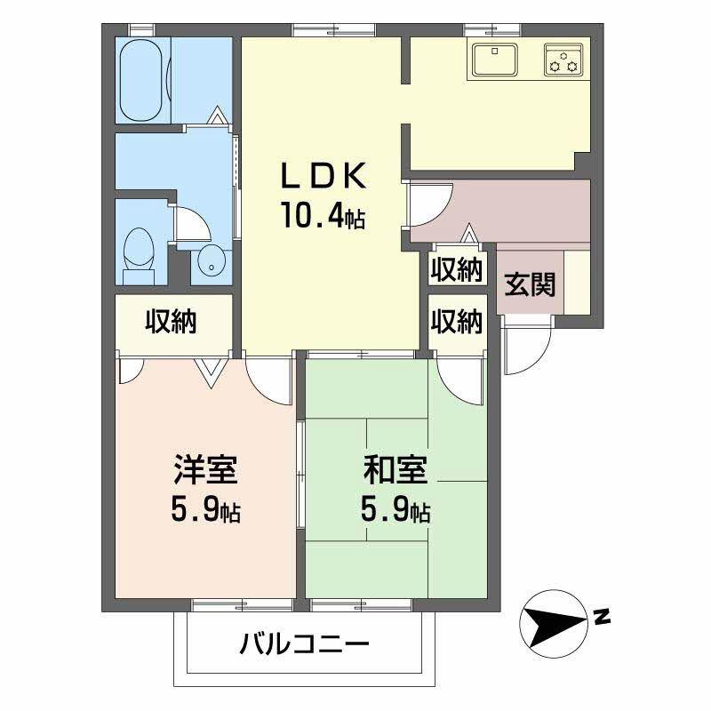 エバーグリーンハイツ(2LDK/2階)の間取り写真