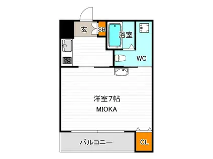 レクシア鶴ヶ丘(1K/2階)の間取り写真