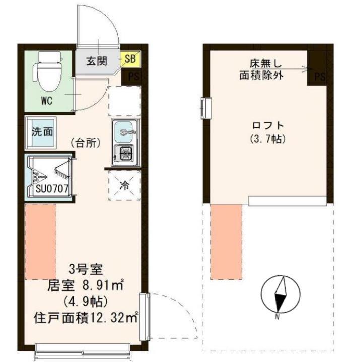 ロックリバーテラス(ワンルーム/1階)の間取り写真