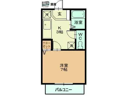 カンパーニュ出屋敷I(1K/2階)の間取り写真