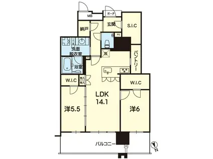 MJR熊本ゲートタワー 2506号(2LDK/25階)の間取り写真