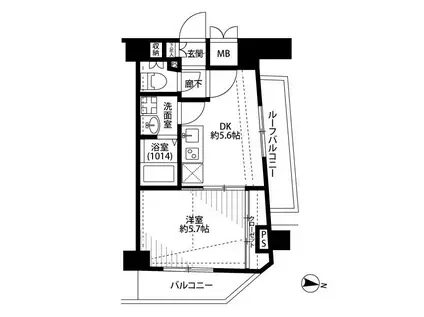 プレール・ドゥーク東京イースト(1DK/6階)の間取り写真