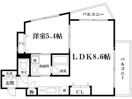 WOB新町(1LDK/7階)の間取り写真