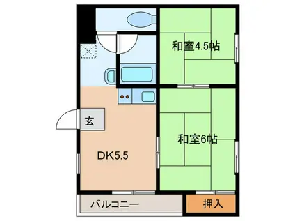 ぺディハイツ塚口(2DK/4階)の間取り写真