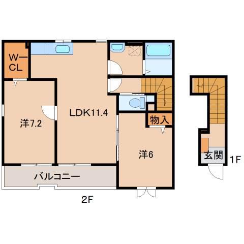 シャルパンティエ III(2LDK/2階)の間取り写真