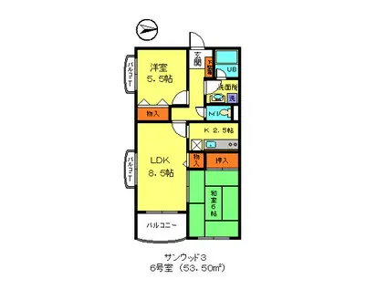 サンウッド3(2LDK/1階)の間取り写真