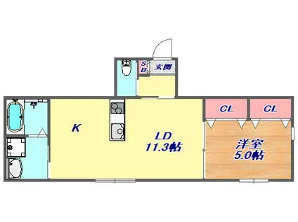 エクソニア北青木(1LDK/1階)の間取り写真
