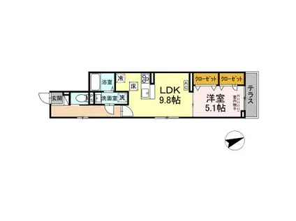 ディールーム八幡町(1LDK/3階)の間取り写真