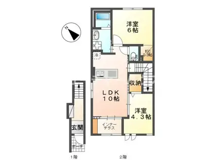 アンソレイエ(2LDK/2階)の間取り写真