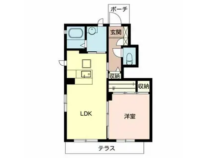 MAST COURT下滝野(1LDK/1階)の間取り写真