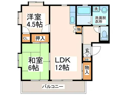 ユニヴェール(2LDK/1階)の間取り写真