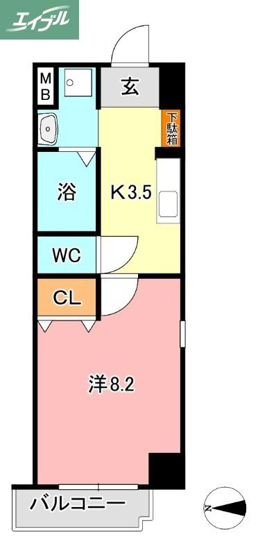 アルバ鹿田(1K/8階)の間取り写真