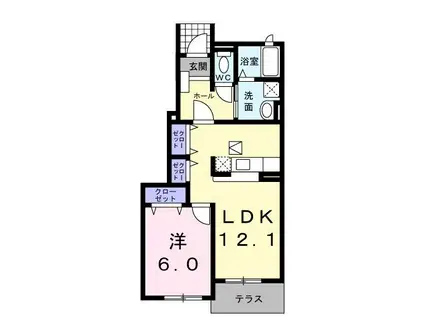 ヒルサイド緑ヶ丘B(1LDK/1階)の間取り写真