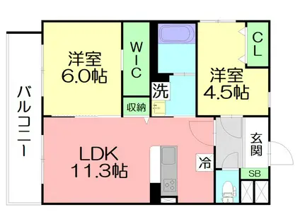 平塚市山下 A棟(2LDK/3階)の間取り写真
