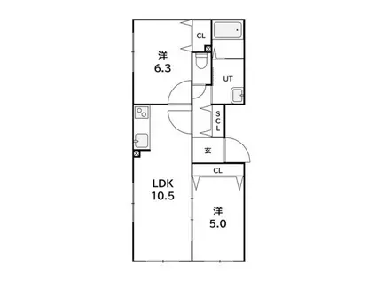 ラフィーネ西町(2LDK/3階)の間取り写真