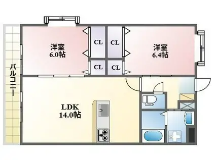 スクエアヒルズ日豊(2LDK/3階)の間取り写真